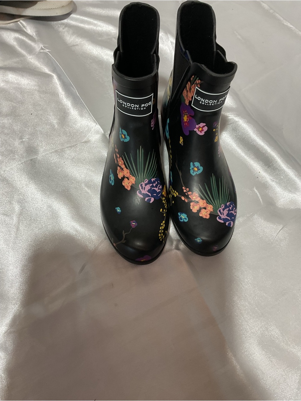 London Fog Black Floral Rain Booties